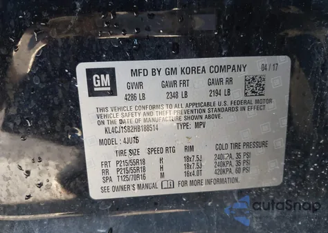 2017 Buick Encore Sport Touring z USA, uszkodzony, nr VIN KL4CJ1SB2HB188514